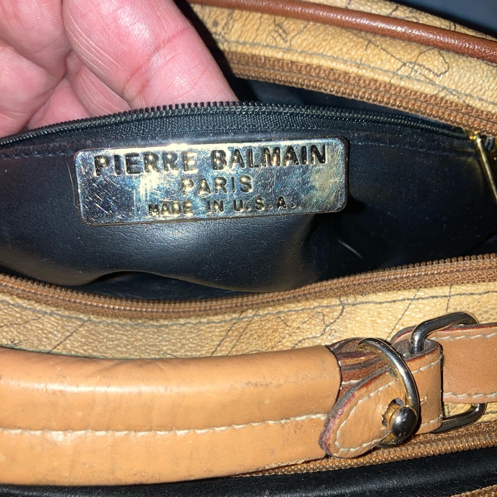 Pierre Balmain Map-Print Messenger Bag in Tan and Brown - Picture 8 of 11